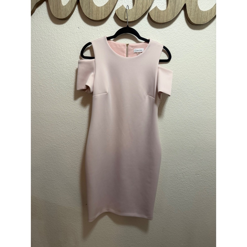 Calvin Klein Womens Blush Pink Cold Shoulder Sheath Dress Size 8 Gold Zip Back